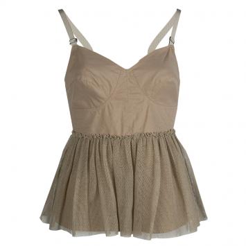 Pre Owned Philosophy Di Alberta Ferretti Beige Tulle Trim Sleeveless Top M