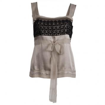 Pre Owned  Philosophy Di Alberta Ferretti Beige Silk Lace Detail Sleeveless Top S                 
