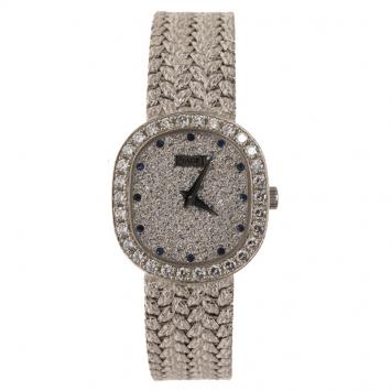 Pre Owned Piaget Diamond Sapphire Studded 18K White Gold Mesh Bracelet Vintage Women's Wristwatch 22MM