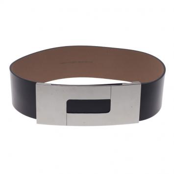 Pre Owned Porsche Design Black Leather Silver Logo Waist Belt 80CM