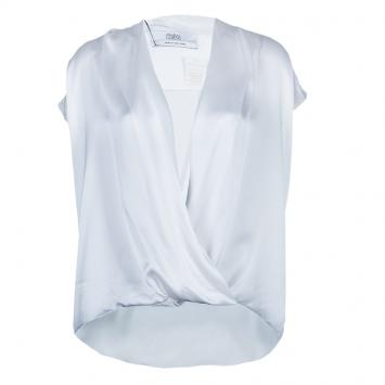 Pre Owned Prabal Gurung White Draped Front High Low Hem Silk Blouse L