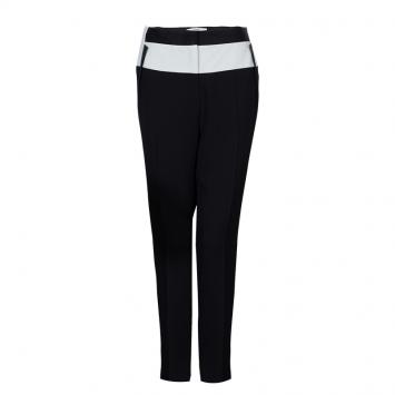 Pre Owned Prabal Gurung Monochrome Leather Trim Detail Trousers S