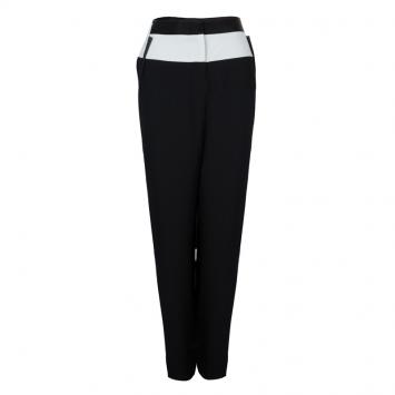 Pre Owned Prabal Gurung Monochrome Leather Trim Detail Trousers L