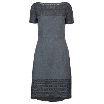 Pre Owned Prabal Gurung Grey Embroidered Mesh Insert Wool Dress S