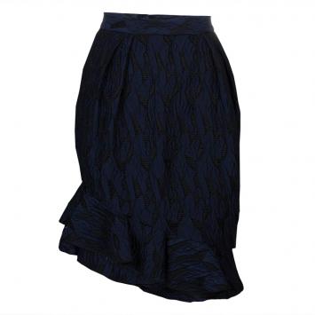 Pre Owned Prabal Gurung Navy Blue Textured Ruffle Bottom Asymmetric Skirt S