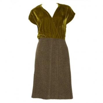 Pre Owned Prada Olive Green Velvet Wool Dress XS