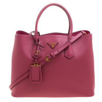 Pre Owned Prada Pink Saffiano Cuir Leather Double Handle Tote