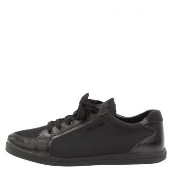 مملوكة مسبقًا Prada Sport Black Saffiano Leather and Nylon Sneakers Size 37.5