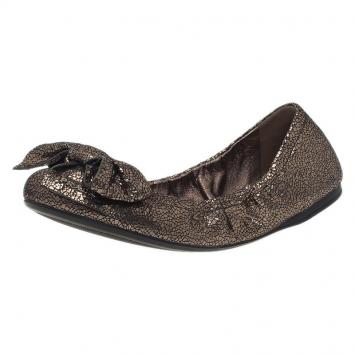 Pre Owned Prada Sport Bronze Texture Leather Bow Ballet Flats Size 35.5