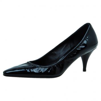 Pre Owned Prada Sport Black Patent Scrunch Pointed Toe Pumps Size 38.5