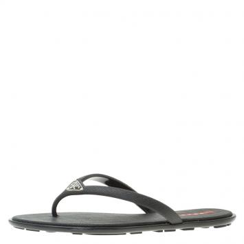 مملوكة مسبقًا Prada Sport Black Crosshatched Thong Sandals Size 36