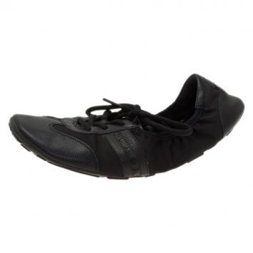 Pre Owned Prada Sport Black Leather Scrunch Lace Up Sneakers Size 38.5