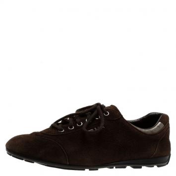 Pre Owned Prada Sport Brown Suede Lace Up Sneakers Size 39.5