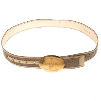 Pre Owned Prada Gold Canvas and Leather Cinture Buckle Belt 95 CM