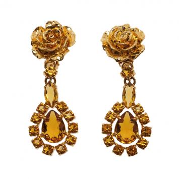 Pre Owned Prada Rose Gold Tone Crystal Resin Clip Earrings