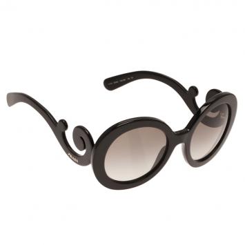 Pre Owned Prada Black Round Baroque Sunglasses