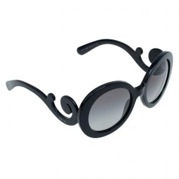 Pre Owned Prada Black Round Baroque Sunglasses