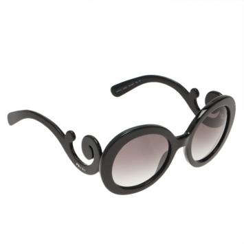 Pre Owned Prada Black Round Baroque Sunglasses