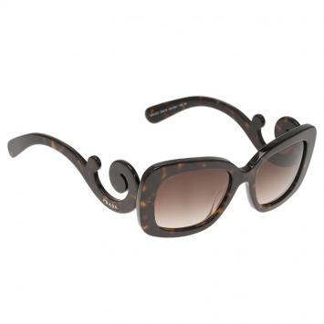 Pre Owned Prada Tortoise Frame Baroque Rectangle Sunglasses