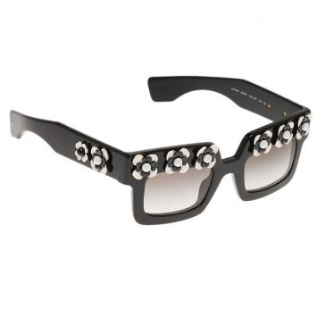 Pre Owned Prada Black Floral Embellished SPR25P Square Sunglasses