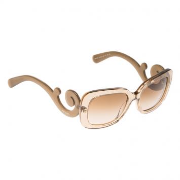 Pre Owned Prada Translucent Brown Baroque Rectangle Sunglasses