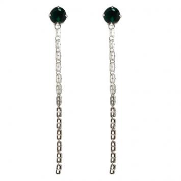 Pre Owned Prada Green Stone & Clear Crystal Long Earrings