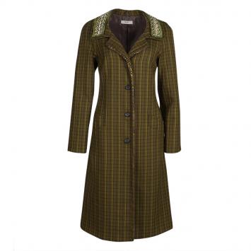 Pre Owned Prada Green Checked Wool Stone Embellished Overcoat S