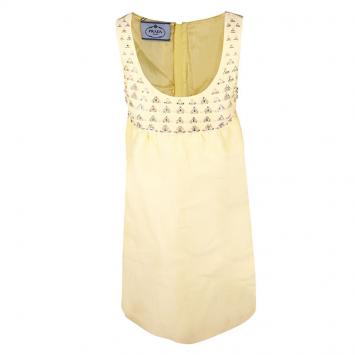 Pre Owned Prada Yellow Embellished Bust Sleeveless Dress S