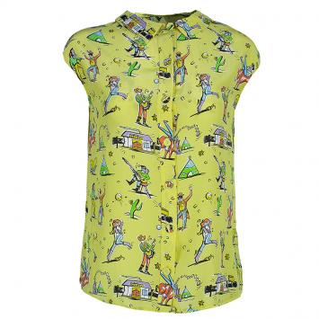 Pre Owned Prada Yellow Multicolor Print Collar Top S