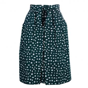 Pre Owned Prada Green Printed Silk Dirndl Skirt S