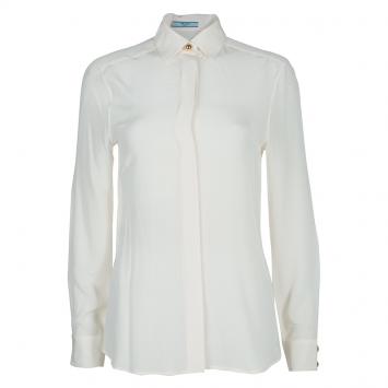 Pre Owned Prada White Silk Button Down Blouse S
