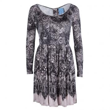 Pre Owned Prada Black and Pink Floral Print Jersey Long Sleeve Dress S