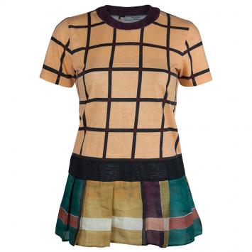 مملوكة مسبقًا Prada Multicolor Printed Short Sleeve Peplum Top XS