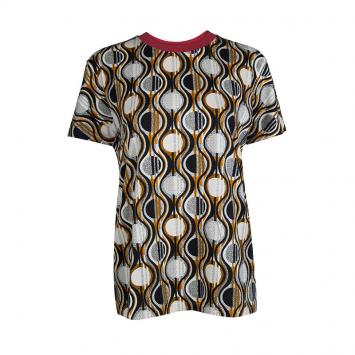 مملوكة مسبقًا Prada Multicolor Printed Jersey Contrast Rib Trim Detail T-Shirt M