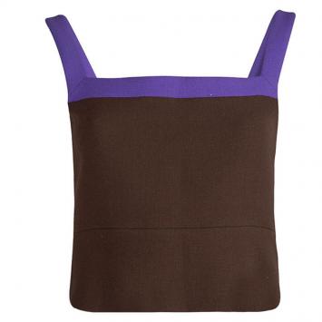 Pre Owned Prada Brown Textured Wool Contrast Strap Detail Cropped Top M