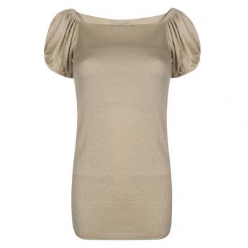 Pre Owned Prada Beige Knit Gathered Short Sleeve Top M