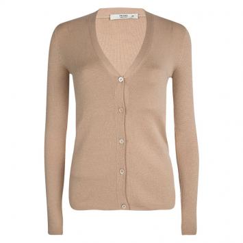 Pre Owned Prada Beige Knit Button Front Long Sleeve Cardigan M