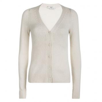 Pre Owned Prada Cream Knit Contrast Elbow Patch Detail Button Front Cardigan S
