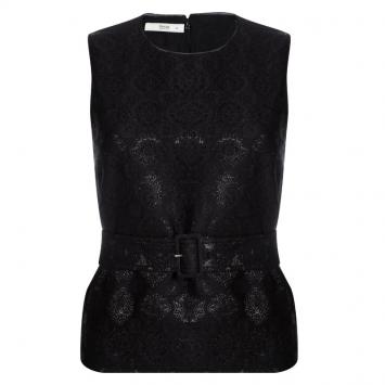 Pre Owned Prada Black Floral Lurex Jacquard Knit Belted Sleeveless Top S