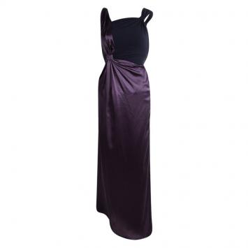 Pre Owned Prada Purple Silk Twist Strap Detail Draped A-Line Gown S