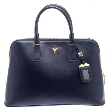 Pre Owned Prada Navy Blue Saffiano Metal Leather Promenade Tote