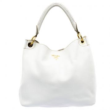Pre Owned Prada White Vitello Daino Leather Hobo