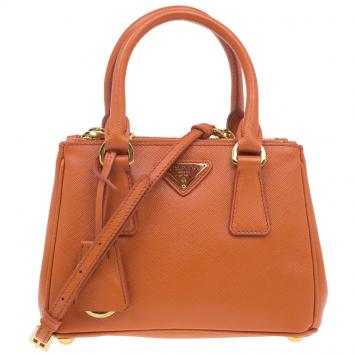 Pre Owned Prada Orange Saffiano Leather Mini Galleria Tote Bag