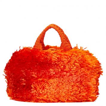 Pre Owned Prada Orange Raffia Grass Top Handle Bag