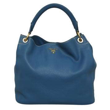 Pre Owned Prada Marine Blue Vitello Daino Leather Hobo