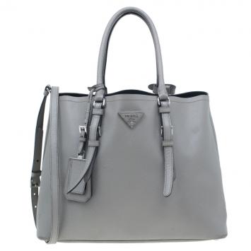 Pre Owned Prada Grey Saffiano Soft Leather Convertible Tote
