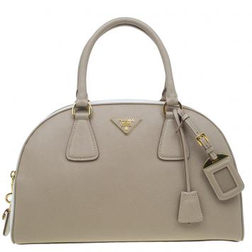 Pre Owned Prada Beige/White Saffiano Lux Leather Bowler Bag
