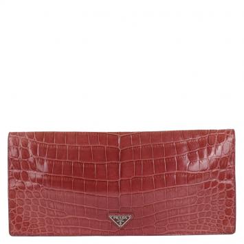 Pre Owned Prada Red Crocodile Clutch