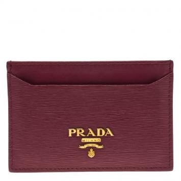 Pre Owned Prada Dark Pink Leather Card Holder