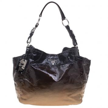 Pre Owned Prada Brown Ombre Patent Leather Hobo